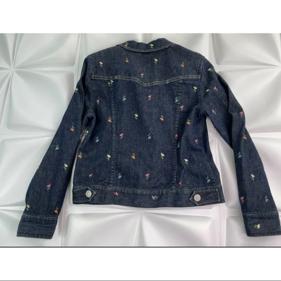 Liz Claiborne Womens Sz M Floral Embroidered Dark Blue Denim Jacket RARE - Picture 3 of 7